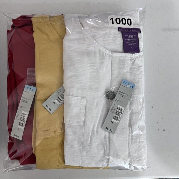 NWT Lot Of Three Beverly Drive Women 2X Button 3/4 Tab Sleeve Top Gold White Red - Picture 2 of 16
